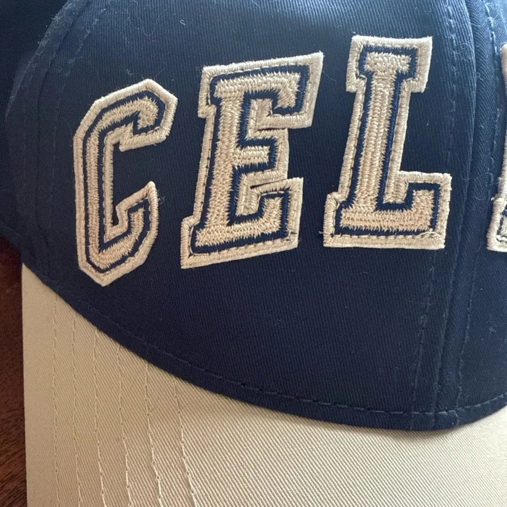 Celine Varsity Navy and Beige Embroidered Logo Baseball Cap - Picture 4 of 10